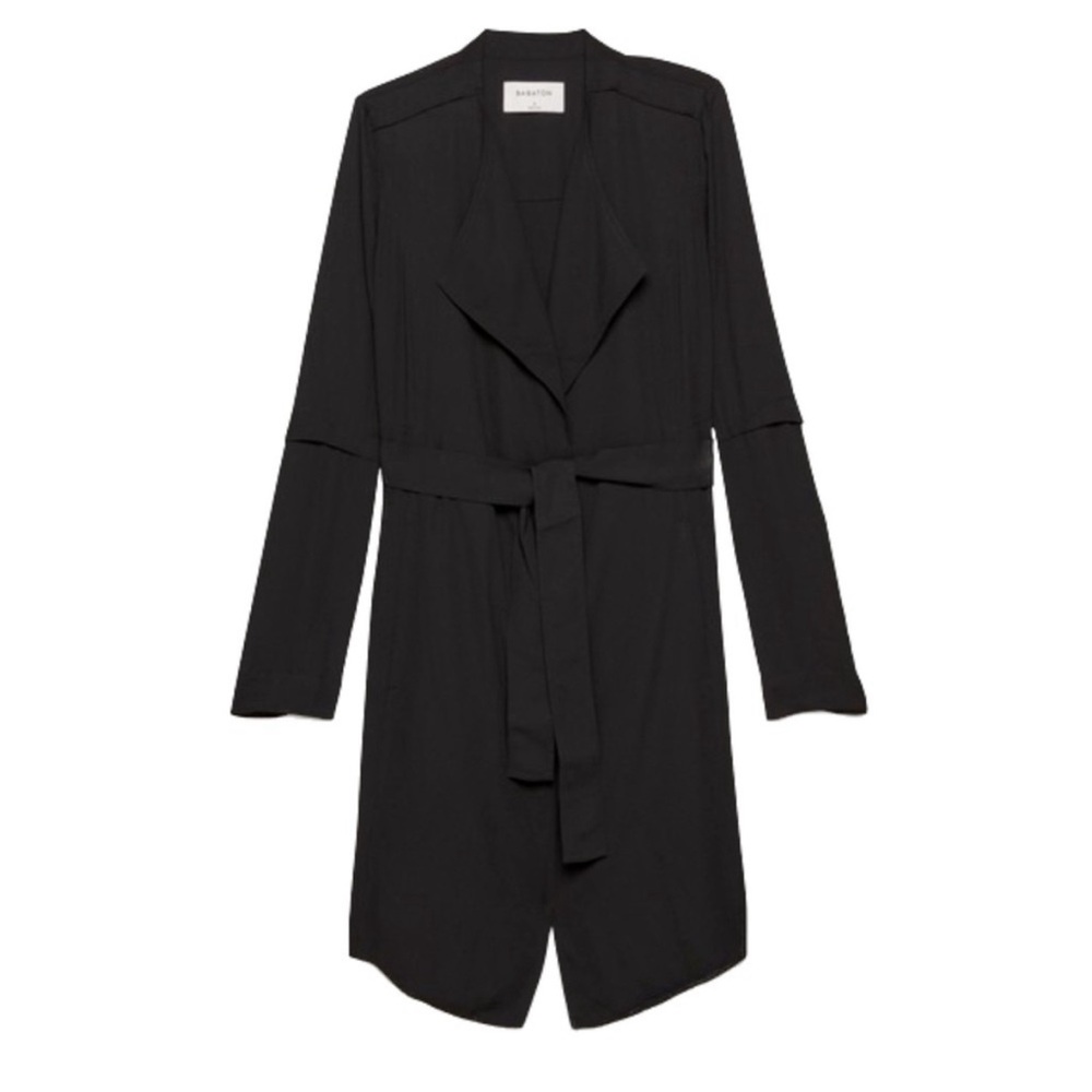 Aritzia Babaton Black Flowy Belted Trench, Workwear, Size Small